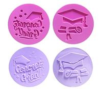 Keepaty Graduation Cookie Stamps - 2 Pieces Congrats Grad,Graduation Cap, Diploma Shapes 3D Design Fondant Embosser for Baking Cookies,Biscuit,Decorating Cake,Sugar,Cupcake