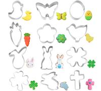 Keepaty Mini Easter Cookie Cutter Set,12 Pieces Biscuit Cutters Stainless Steel Shamrock Clover Bunny Shape