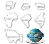Keepaty World Map Shape Cookie Cutters, Seven Continents Shape 3D Plastic Biscuit Mould, 7pcs Fondant Cutters for Cake Decorating, Pastry Baking Tools