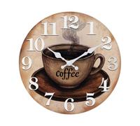 Keepcross Kitchen Wall Clock Coffee Cup Theme Rustic Modern Farmhouse Decor Glass Clock for Kitchen, Coffee Bar, Cafe - 8 Inch, Brown