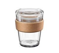 KeepCup Brew Cork Quicksip - 12oz/340ml Tempered Glass Reusable Coffee Cup/Travel Mug, Natural Cork Band with Clear Spill Proof Lid