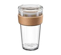 KeepCup Brew Cork Quicksip - 16oz/454ml Tempered Glass Reusable Coffee Cup/Travel Mug, Natural Cork Band with Clear Spill Proof Lid