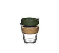 KeepCup Brew Cork, Reusable Tempered Glass Coffee Cup with Recovered Cork Band and Splashproof Lid, Barista Standard, BPA Free, Dishwasher Safe, 340ml 12oz Pine