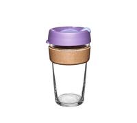 KeepCup Brew Cork, Reusable Tempered Glass Coffee Cup with Recovered Cork Band and Splashproof Lid, Barista Standard, BPA Free, Dishwasher Safe, 454ml 16oz Moonlight