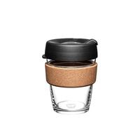 KeepCup Brew Cork, Reusable Tempered Glass Coffee Cup with Recovered Cork Band and Splashproof Lid, Barista Standard, BPA Free, Dishwasher Safe, 340ml 12oz Black