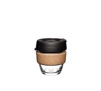 KeepCup Brew Cork, Reusable Tempered Glass Coffee Cup with Recovered Cork Band and Splashproof Lid, Barista Standard, BPA Free, Dishwasher Safe, 227ml 8oz Black