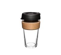 KeepCup Reusable Coffee Cup - Brew Tempered Glass and Natural Cork, L 16oz/454ml - Black