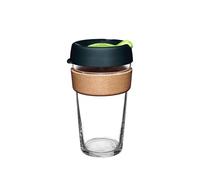 KeepCup Brew Cork, Reusable Tempered Glass Coffee Cup with Recovered Cork Band and Splashproof Lid, Barista Standard, BPA Free, Dishwasher Safe, 454ml 16oz Deep