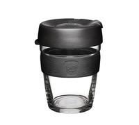 KeepCup Brew, Reusable Tempered Glass Coffee Cup with Silicone Band and Splashproof Sipper Lid, Barista Standard, BPA Free, Dishwasher Safe, 340ml 12oz Black