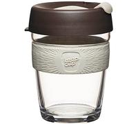 KeepCup Brew, Reusable Tempered Glass Coffee Cup with Silicone Band and Splashproof Sipper Lid, Barista Standard, BPA Free, Dishwasher Safe, 340ml 12oz Roast