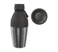 KeepCup Cup-to-Bottle Kit, 2 in 1 Reusable Water Bottle and Travel Mug, Insulated Stainless Steel Dual Opening with Leakproof Sipper Lid - 530ml Bottle to 12oz Cup - Nitro Black