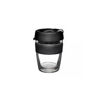 KeepCup Longplay - Reusable Coffee Cup, Tempered Glass Cup with a Removable Clear Tritan Plastic Sleeve and splashproof Sipper lid - 12oz/340ml - Black