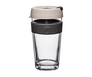 KeepCup Longplay - Reusable Coffee Cup, Tempered Glass Cup with a Removable Clear Tritan Plastic Sleeve and splashproof Sipper lid - 16oz/454ml - Milk