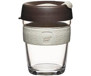 KeepCup Reusable Tempered Glass Coffee Cup | Travel Mug with Leakproof Lid, Non-Slip Silicone Band, BPA Free | Medium | 12oz / 340ml | Roast