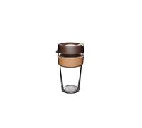 KeepCup Reusable Tempered Glass Coffee Cup | Travel Mug with Splash proof Lid, Brew Cork Band, Lightweight, BPA Free | Large | 16oz / 454ml | Almond