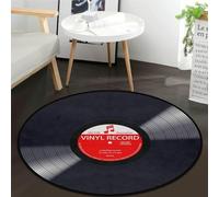 keepcute Music Record Black Round Area Rug for Bedroom Living Room Study Playing,Non-Slip Floor Mat Carpet Home Decor Rugs, 3' Diameter