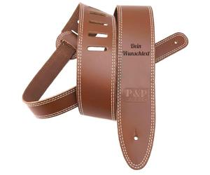 keepdrum Guitar Strap Genuine Leather Brown with Personalised Engraving