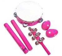 keepdrum KDLT4C Percussion Set 5 Pieces Pink Tambourine Tonewoods Shaker Bell Rod