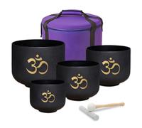 keepdrum OM Pro Quartz Singing Bowl Set Black 4 Chakras Set with Accessories