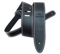 keepdrum Personalised Guitar Strap Genuine Leather Black with Desired Text Engraving