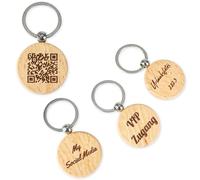 keepdrum Personalised Wooden Key Ring Round with QR Code, brown, Durchmesser 40mm