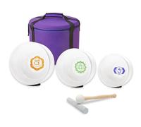 keepdrum Quartz Singing Bowl Set 3 Chakras Coloured with Accessories