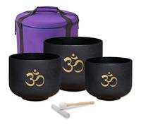 keepdrum Quartz Singing Bowl Set OM Black 3 Chakras Set with Accessories