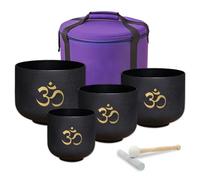 keepdrum Quartz Singing Bowl Set OM Black 4 Chakras Set with Accessories