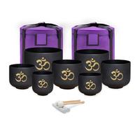 keepdrum Quartz Singing Bowls OM Set 7-Piece Black with Accessories 8-14 Inches