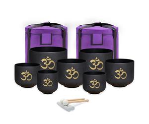 keepdrum Quartz Singing Bowls OM Set Black 7-Piece 6-12 Inch with Accessories