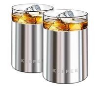 KEEPEE Whiskey Glass with Vacuum Insulated Stainless Steel Base - Set of 2 - Insulated tumbler with Removable Glass Insert - Old Fashioned Lowball Glass for Margaritas, Bourbon 10oz (Stainless Steel)