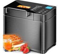 KEEPEEZ 2LB 710W Convection Bread Maker Dual Heaters, 17-in-1 Stainless Steel Automatic Bread Machine Ceramic Pan, Nut Dispenser, Smart Touch Panel, 3 Crust Colors, 15H Timer, Keep Warm, Low Noise