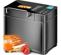 KEEPEEZ Pro 710W 2LB Bread Maker, Stainless Steel 17-in-1 Smart Bread Machine with Healthy Ceramic Pan, Automatic Nut Dispenser, Tempered Glass Touch Panel, 3 Crust Colors, 15H Timer&Keep-Warm,Recipes