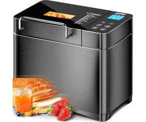 KEEPEEZ Pro 710W 2LB Bread Maker, Stainless Steel 17-in-1 Smart Bread Machine with Healthy Ceramic Pan, Automatic Nut Dispenser, Tempered Glass Touch Panel, 3 Crust Colors, 15H Timer&Keep-Warm,Recipes