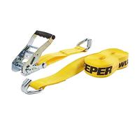 KEEPER 04622 Heavy Duty 27' x 2'' Ratcheting Tie Down, 10,000 lbs Rated Capacity with Double J-Hooks, yellow, 1.5"" x 1.5"" x 0.75"""