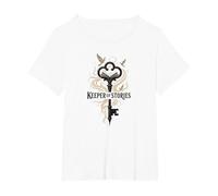 Keeper of Stories: Magical Key to Literary Realms T-Shirt, Women's Plus, White, 1X