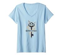 Keeper of Stories: Magical Key to Literary Realms V-Neck T-Shirt, Women, Baby Blue, XXL