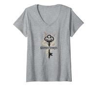 Keeper of Stories: Magical Key to Literary Realms V-Neck T-Shirt, Women, Heather Grey, XL