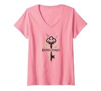 Keeper of Stories: Magical Key to Literary Realms V-Neck T-Shirt, Women, Pink, XXL