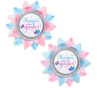 Keeper Of The Gender Button, Gender Reveal Button Pins Reveal Party Favors Boy or Girl, Baby Feet Light Pink and Blue Ribbon Pins for Baby Shower Party Supplies, 8.8cm, Silk ribbon, 0