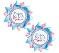 Keeper Of The Gender Gender Reveal Button Pins Party Favors Light Blue and Pink Feet Hearts Enamel Lapel Pins Badge for Celebration Party Supplies, 1.97 inches, Polyester Plastic, no gemstone