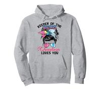 Keeper Of The Gender Grandma Loves You Messy Bun Pullover Hoodie
