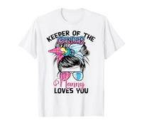 Keeper Of The Gender Pink or Blue Nanny Loves You Messy Bun T-Shirt