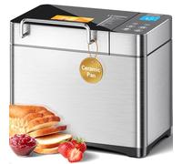 KEEPEZ 2.2LB Bread Maker with Healthy Ceramic Pan, Nut Dispenser, Smart Touch Panel,17-in-1 Bread Maker Machines UK Model with Gluten Free, Sourdough Setting, 3 Crust Color, 3 Loaf Size, 15H Timer