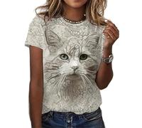 keephen 3D Printed Kawaii Cat T-Shirt for Women Funny Animal Graphic Tees Summer Casual Round Neck Tops Short Sleeve Loose T Shirts