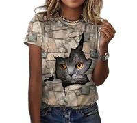 keephen 3D Printed Kawaii Cat T-Shirt for Women Funny Animal Graphic Tees Summer Casual Round Neck Tops Short Sleeve Loose T Shirts