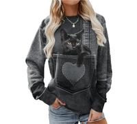 keephen Cute Cat 3D Print Long Sleeve Sweatshirt for Women Plus Size T-Shirts Novelty Funny Pullovers Tops Tunic Casual Tshirts