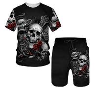 keephen Dark Skull 3D Printed Oversized T-Shirt/Shorts/Sets Men Sportswear Tracksuit Punk Gothic Graphic Tee Tops Streetwear Men's Clothing