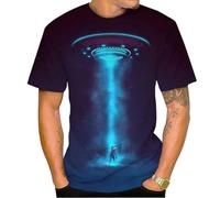 keephen Flying Saucer UFO Print T-Shirt for Women Men Extraterrestrial Being Printed Round Neck Short Sleeve T-Shirts Summer Gym Fitness Tops