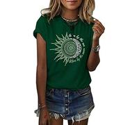 keephen Live by The Sun Love by The Moon T Shirt Women Summer Casual Sun Moon Print Short Sleeve Funny Graphic Tees Tops Green